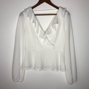 Row A White Ruffle Long Sleeve Peplum Top | M